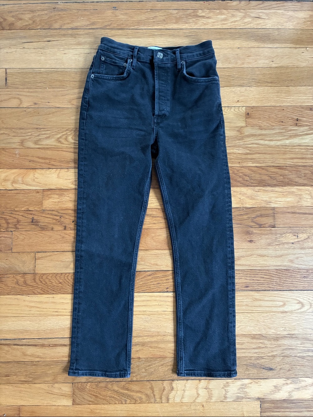 Agolde Riley Crop Black Jeans 26 Slim Straight High Rise Organic Stretch 25”